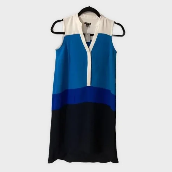 NWT Ann Taylor Blue Sleeveless Color Block Dress - Picture 2 of 5